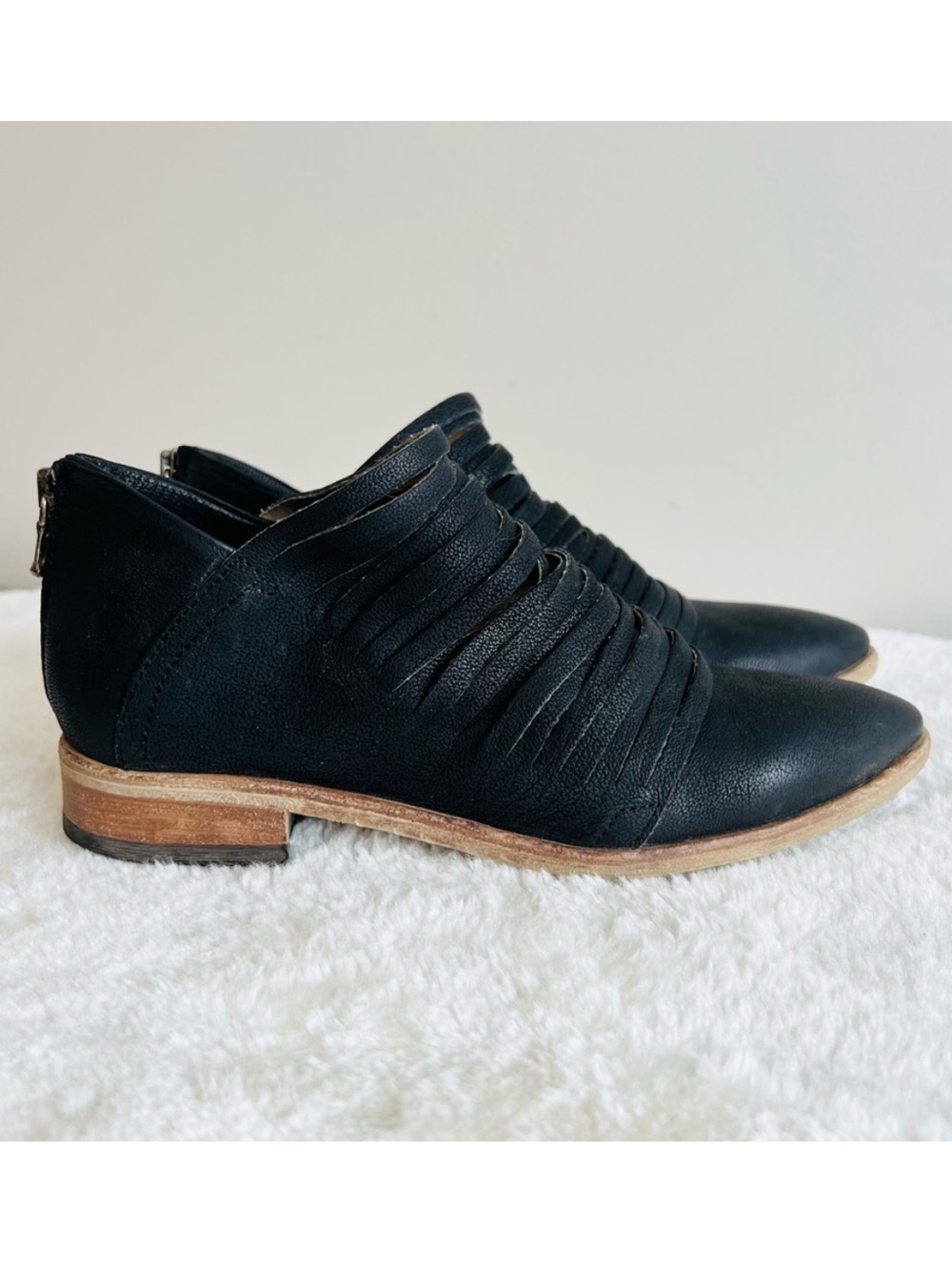 Free People Black Leather Fringe Ankle Shoe